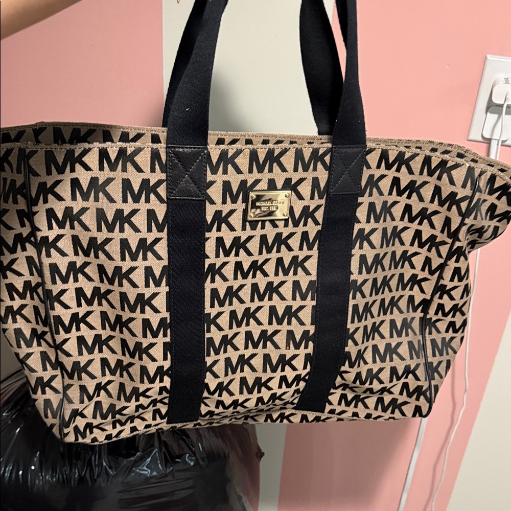 Michael Kors Black and Brown large Logo Tote